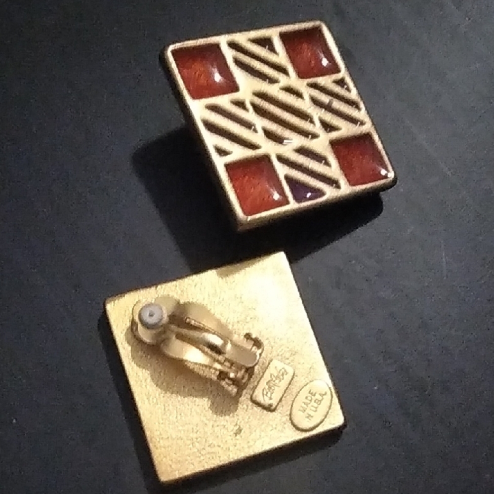 Bob Mackie Gold and Red Clip-On Earrings